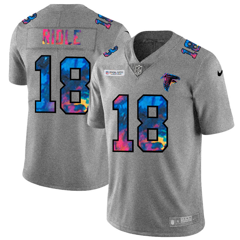 NFL Atlanta Falcons #18 Calvin Ridley Men Nike MultiColor 2020  Crucial Catch  Jersey Grey